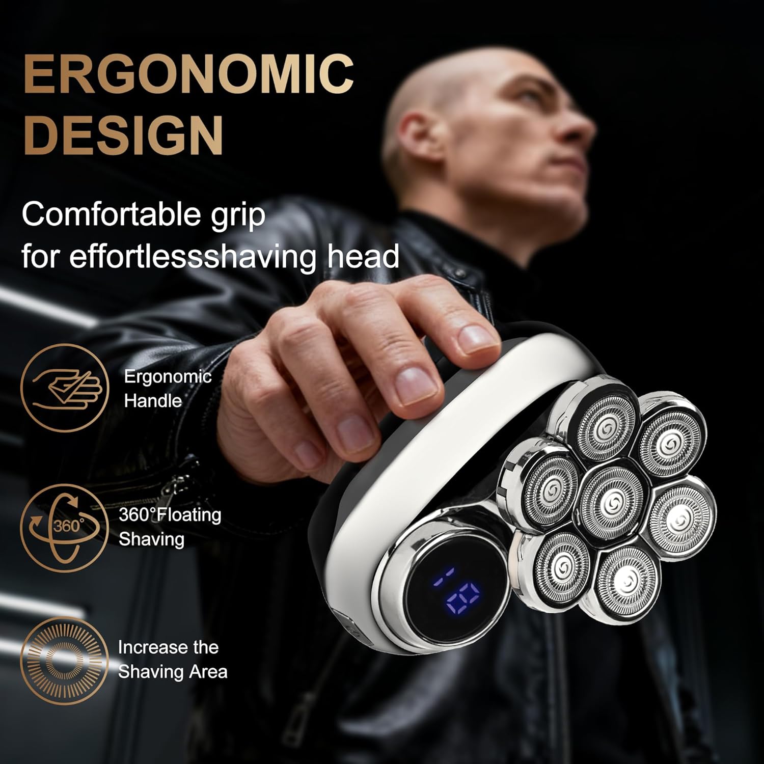 5-in-1 Electric Head Shaver for Bald Men in Gunmetal with LED Display, IPX7 Waterproof Grooming Kit, Turbo Speed Rotary Razor with Precision Blades for Wet & Dry Use