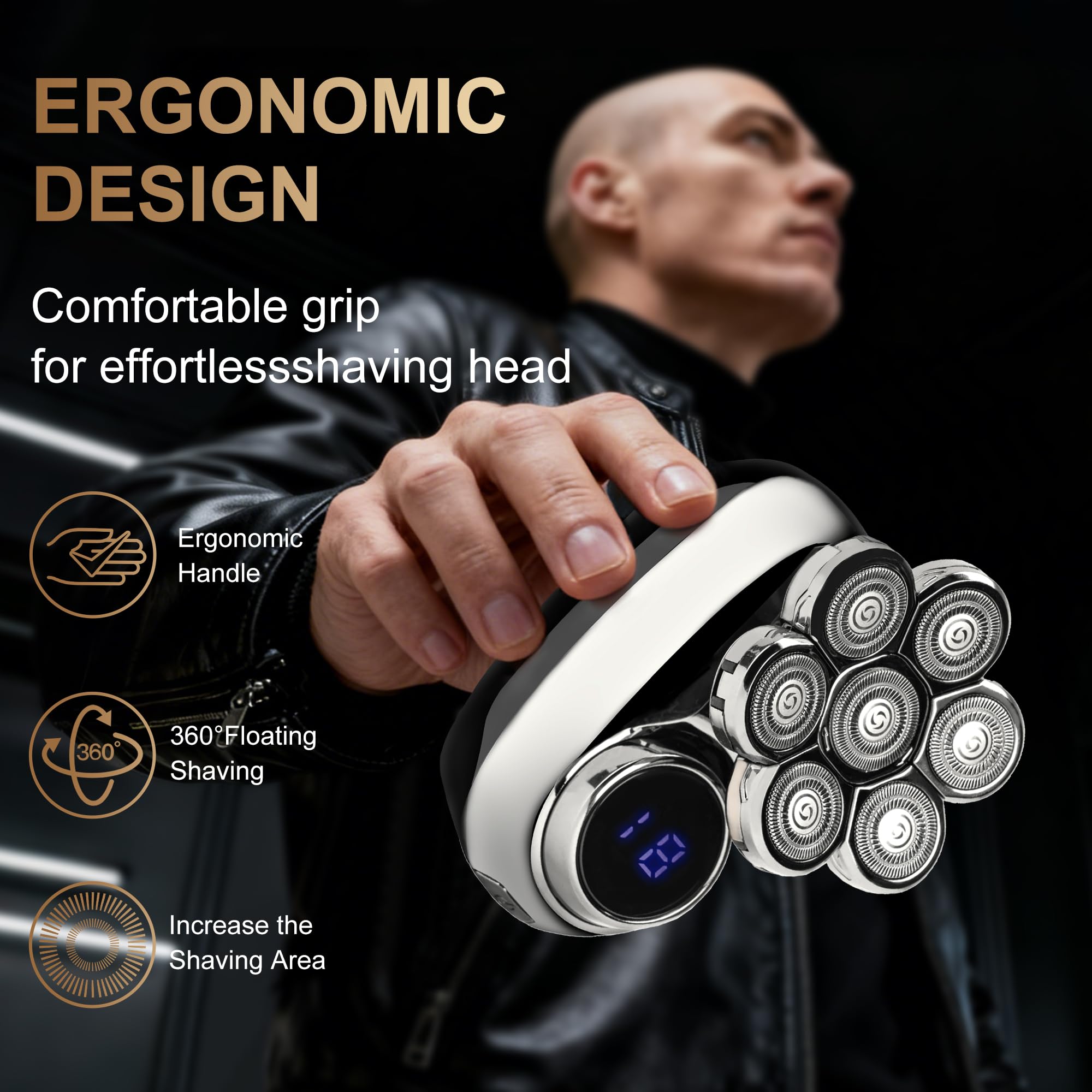 5-in-1 Electric Head Shaver for Bald Men, Waterproof Rotary Grooming Kit