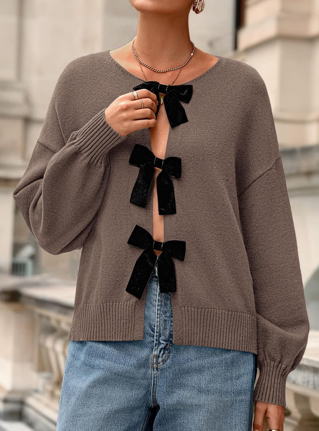 PRETTYGARDEN Cardigan Sweaters for Women Fall Fashion 2026 Bow Tie Front Long Sleeve Knit Sweater Tops Cute Winter Clothes - Image 4