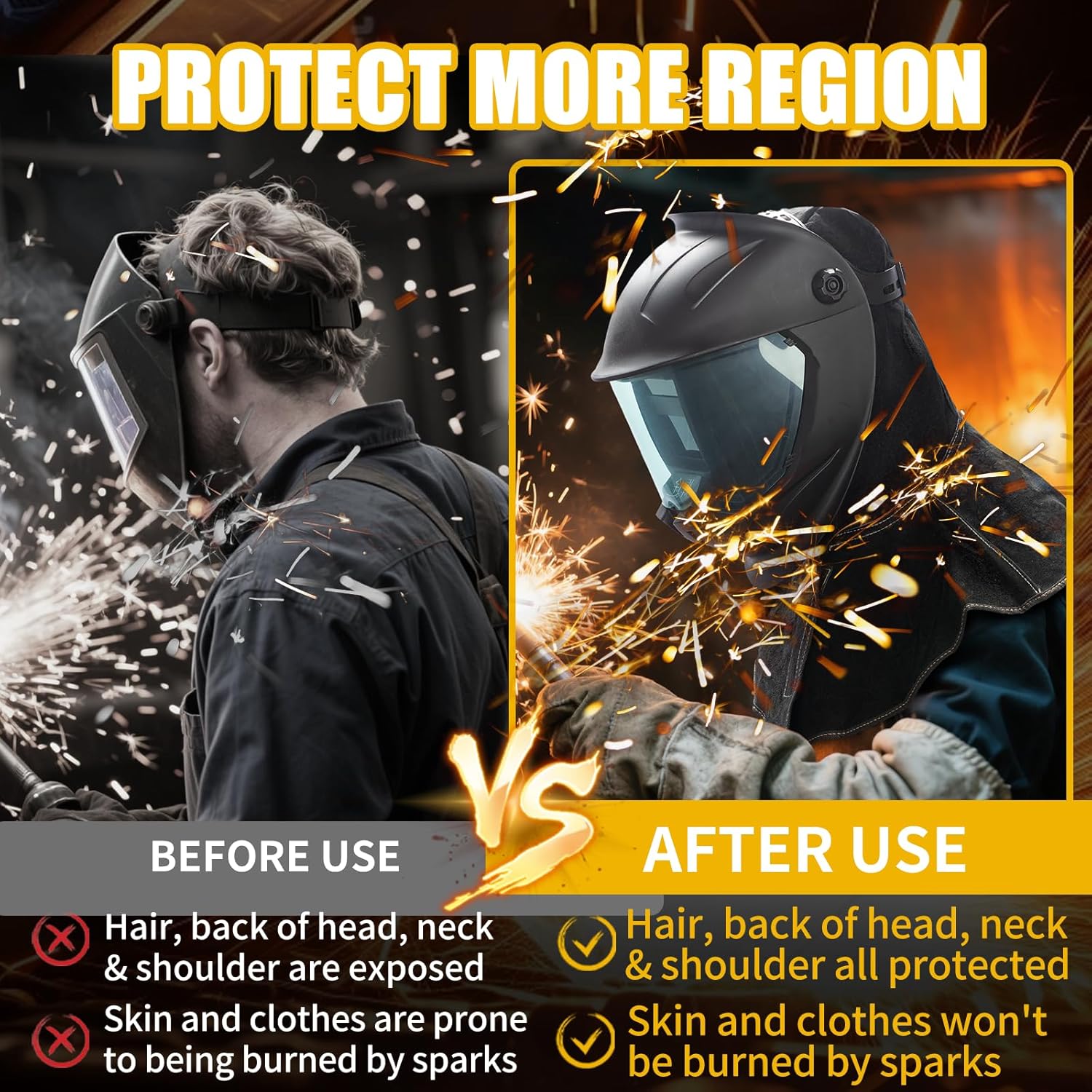 Welding Head Cover, Real Cow Leather Welding Hood Heat & Flame Resistant to Protect Welder Head From Spark Burn in Metal Processing Casting or Cutting, Can Be Used with Welding Helmet, Black