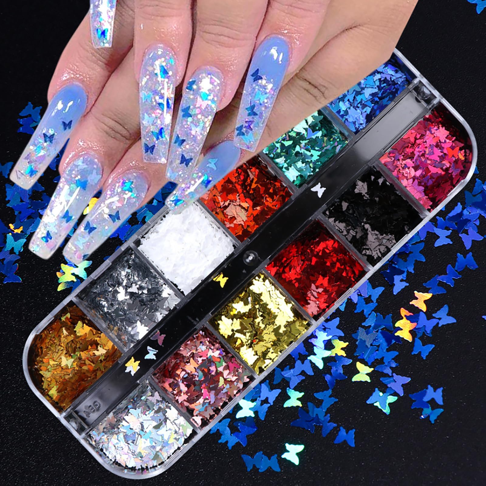 Paillettes 12 Couleurs Holographiques Glitter Nail Art Pour Ongles 3D Papillon
