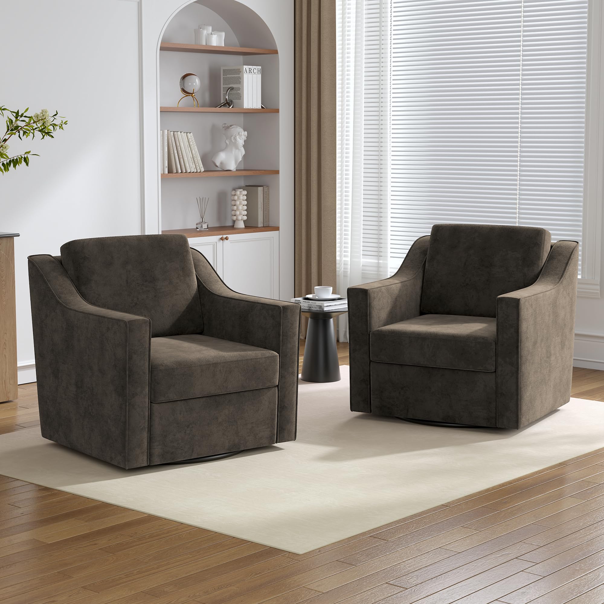 Qatiby Swivel Accent Chairs Set of 2 Light Coffee