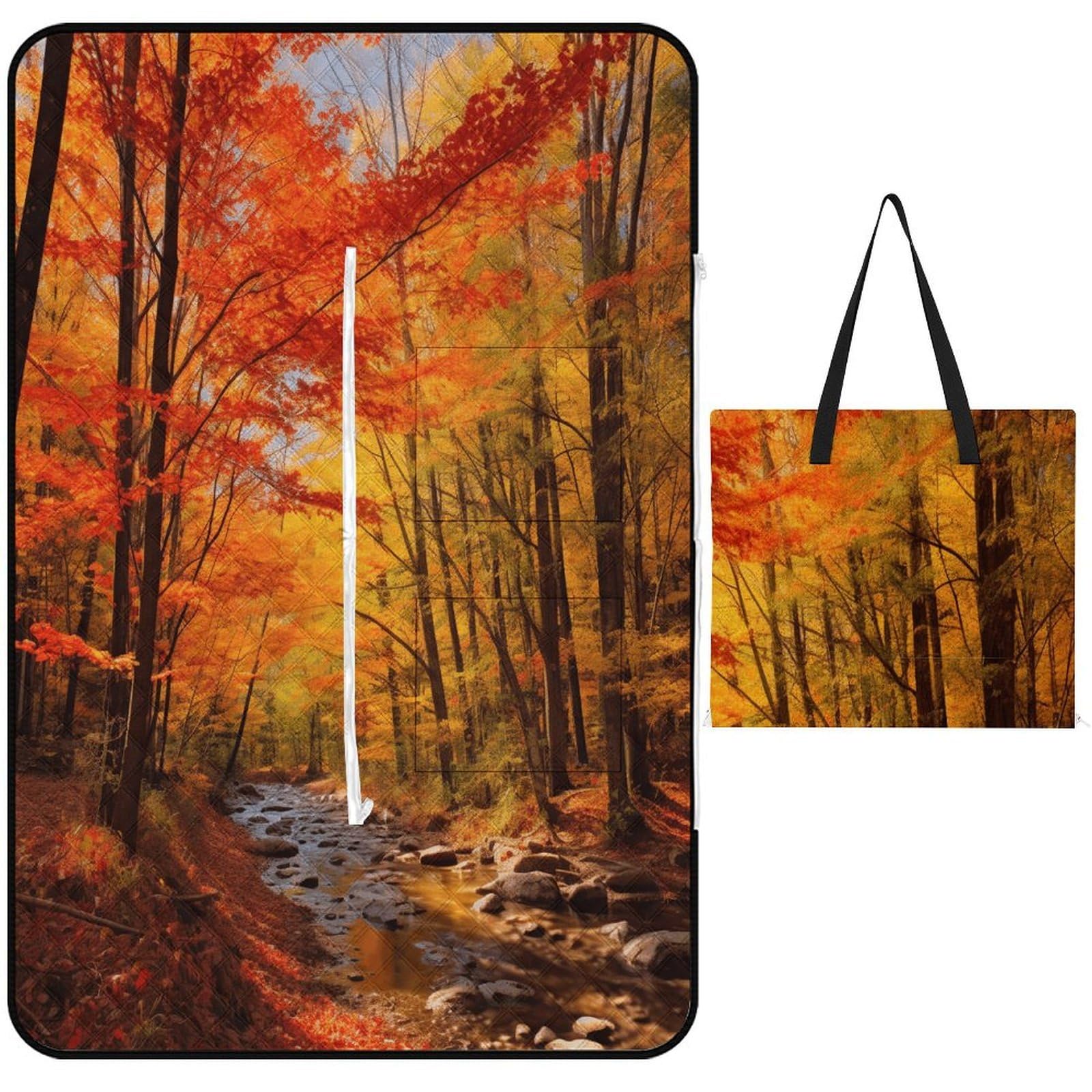 VstaDank Fall Foliage Picnic Mat 150x100cm Extra Large Picnic Blanket with Zipper Waterproof Sandproof Beach Blanket Portable Beach Mat Foldable Camping Blankets for Park Grass Lawn Travel