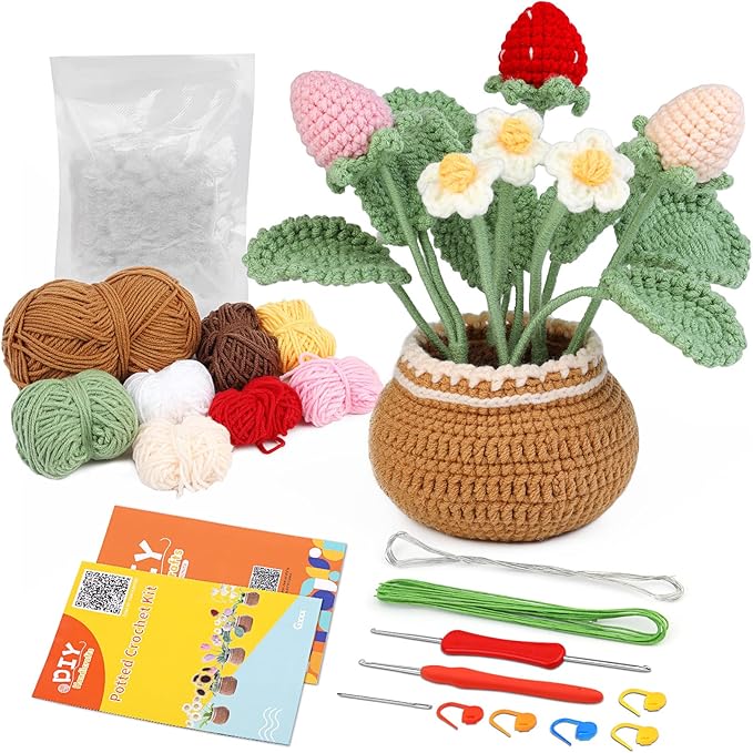 kgxulr Crochet Kit for Beginners, Strawberry Crochet Kit Beginner Crochet Starter