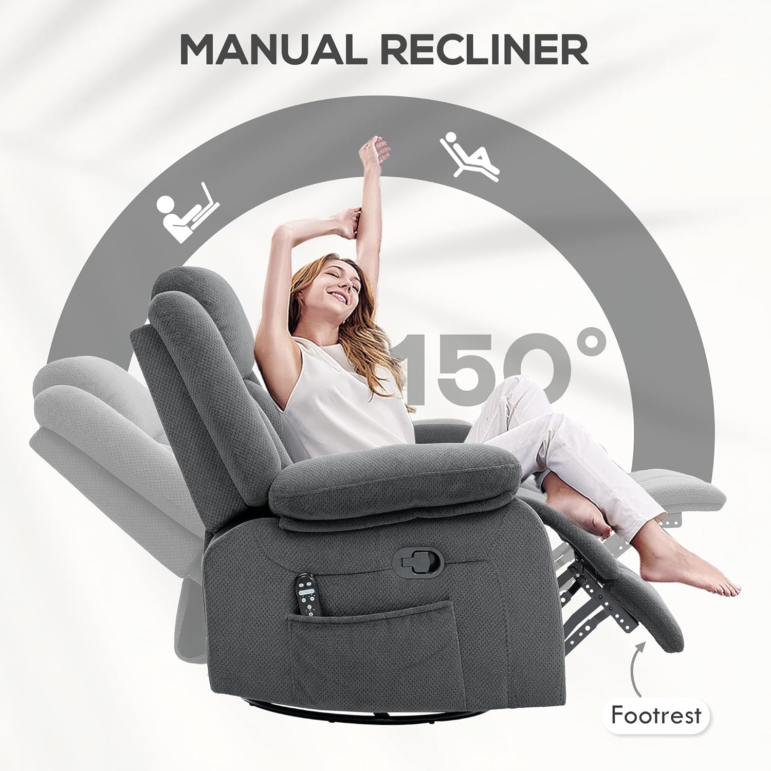 Diagram illustrating the manual reclining mechanism of the HOMCOM chair