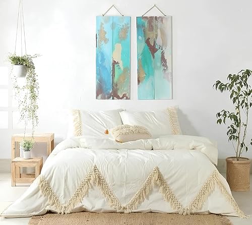 INDACORIFY Funda de edredón bohemia de 3 piezas con flecos, funda de edredón lavada tamaño Queen, King, doble, individual, tamaño personalizado,