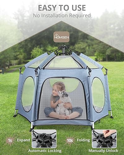 Miniatura 4 de HOMGEN Corralito para bebés con dosel, tamaño de 56 x 40 pulgadas, patio de juegos plegable con alfombrilla y parasol UPF50, diseño desplegable
