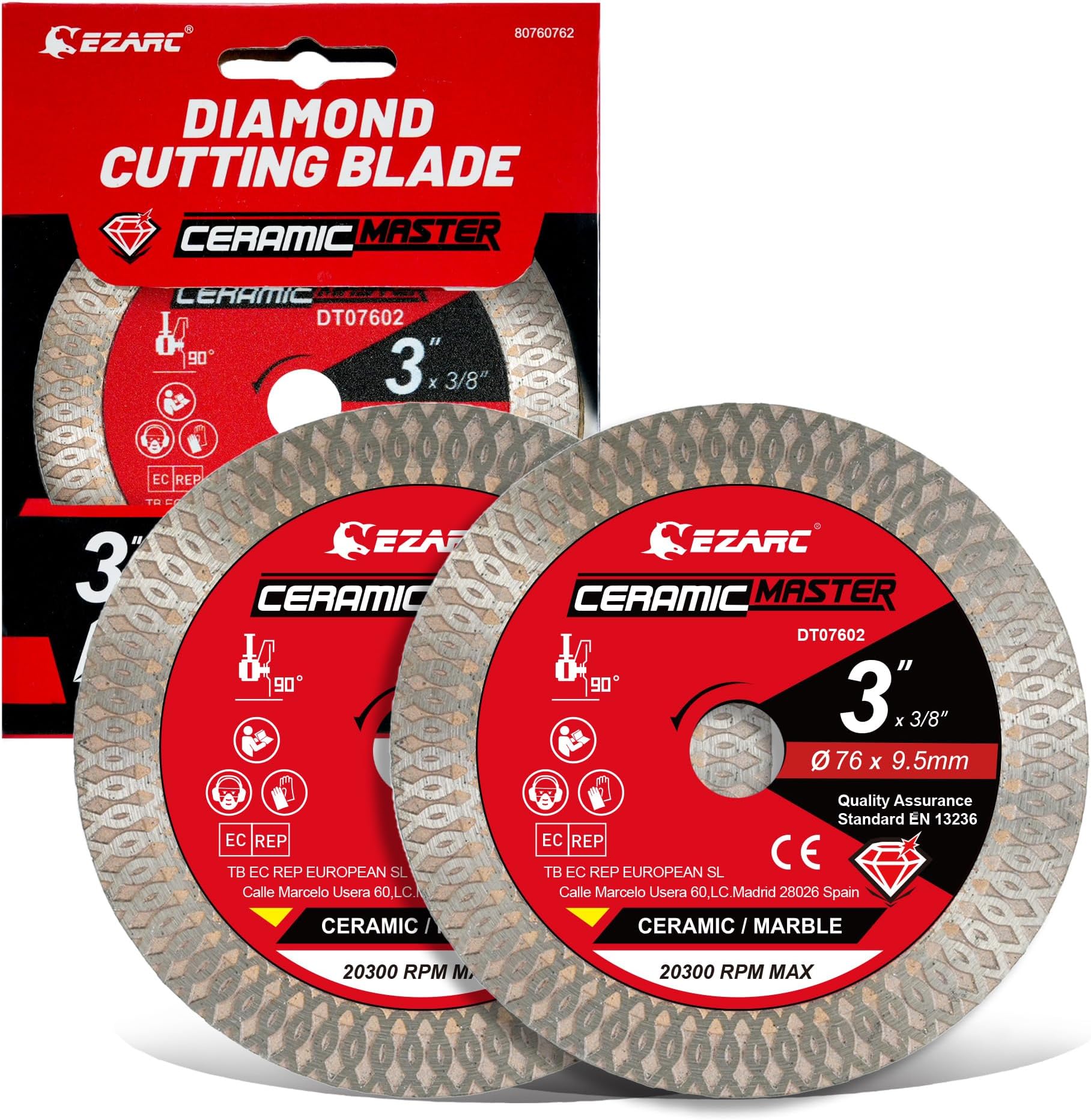 EZARC 3 inch Super Thin Diamond Blade, Diamond Saw Blades for Angle Grinder, 3" Tile Blade for Smooth Cutting Porcelain Ceramic Granite Marble Tile, 3/8" Arbor (2-Pack)