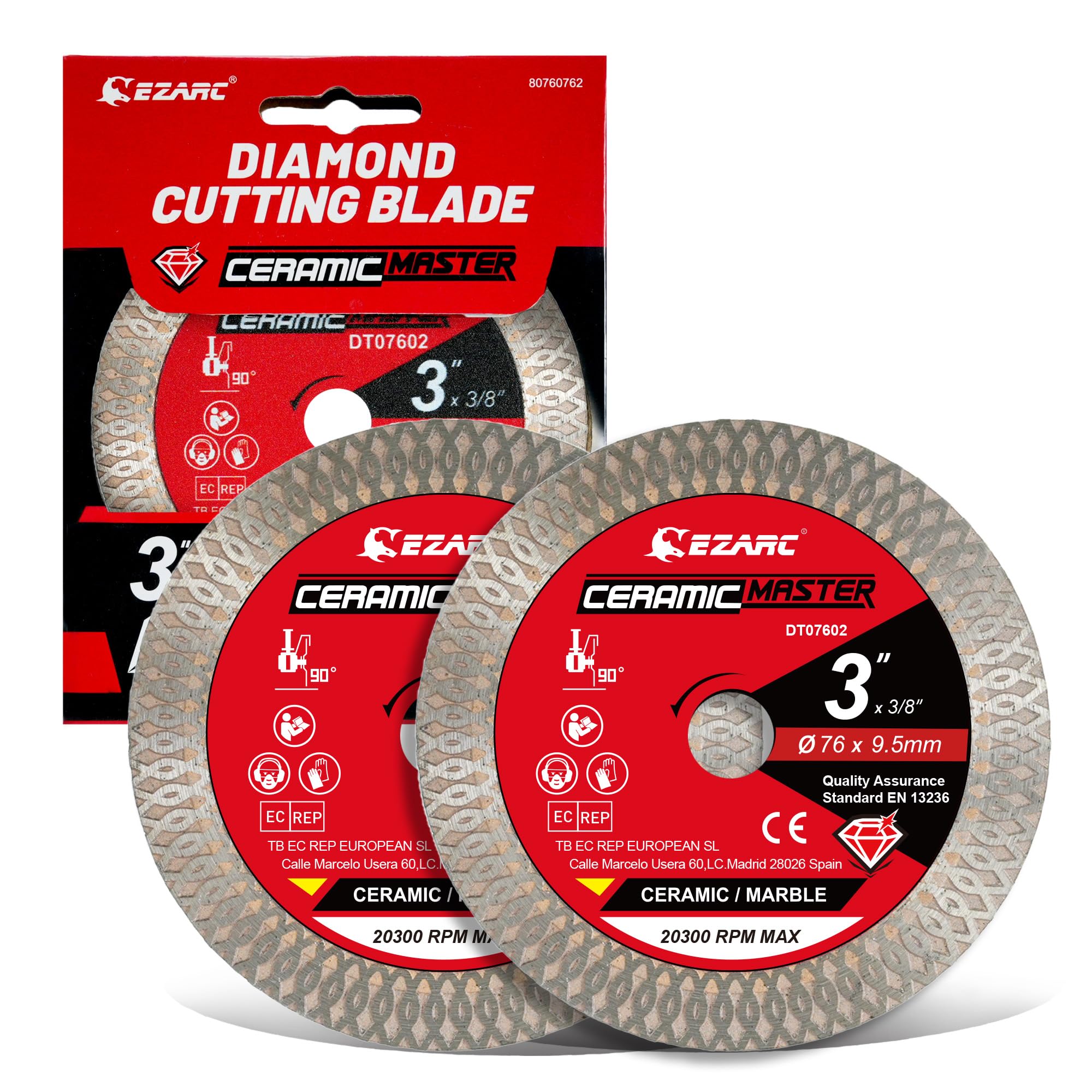 EZARC 3 inch Super Thin Diamond Blade, Diamond Saw Blades for Angle Grinder, 3" Tile Blade for Smooth Cutting Porcelain Ceramic Granite Marble Tile, 3/8" Arbor (2-Pack)
