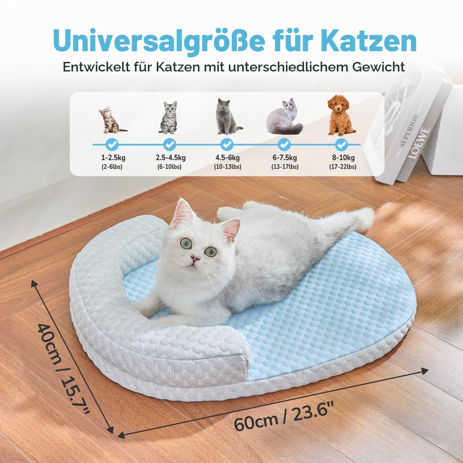 CATISM Katzenkuhlbett Waschbar60 * 46cm lit U-fōrmigem Kopfkissen Katzen Bettchen fur Katze HundeKihlmatte Fur Katzen Hnd Kuhlende Latte Haustiermatte
