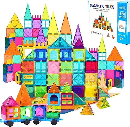 Miniatura 1 de Azulejos magnéticos para niños pequeños, juego de 120 bloques magnéticos, azulejos magnéticos para educación STEM, juguetes sensoriales