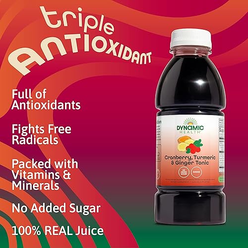 Miniatura 4 de Dynamic Health Tónico de cúrcuma y jengibre de arándano, certificado orgánico, soporte antioxidante natural, sin azúcar añadido, sin gluten, 16