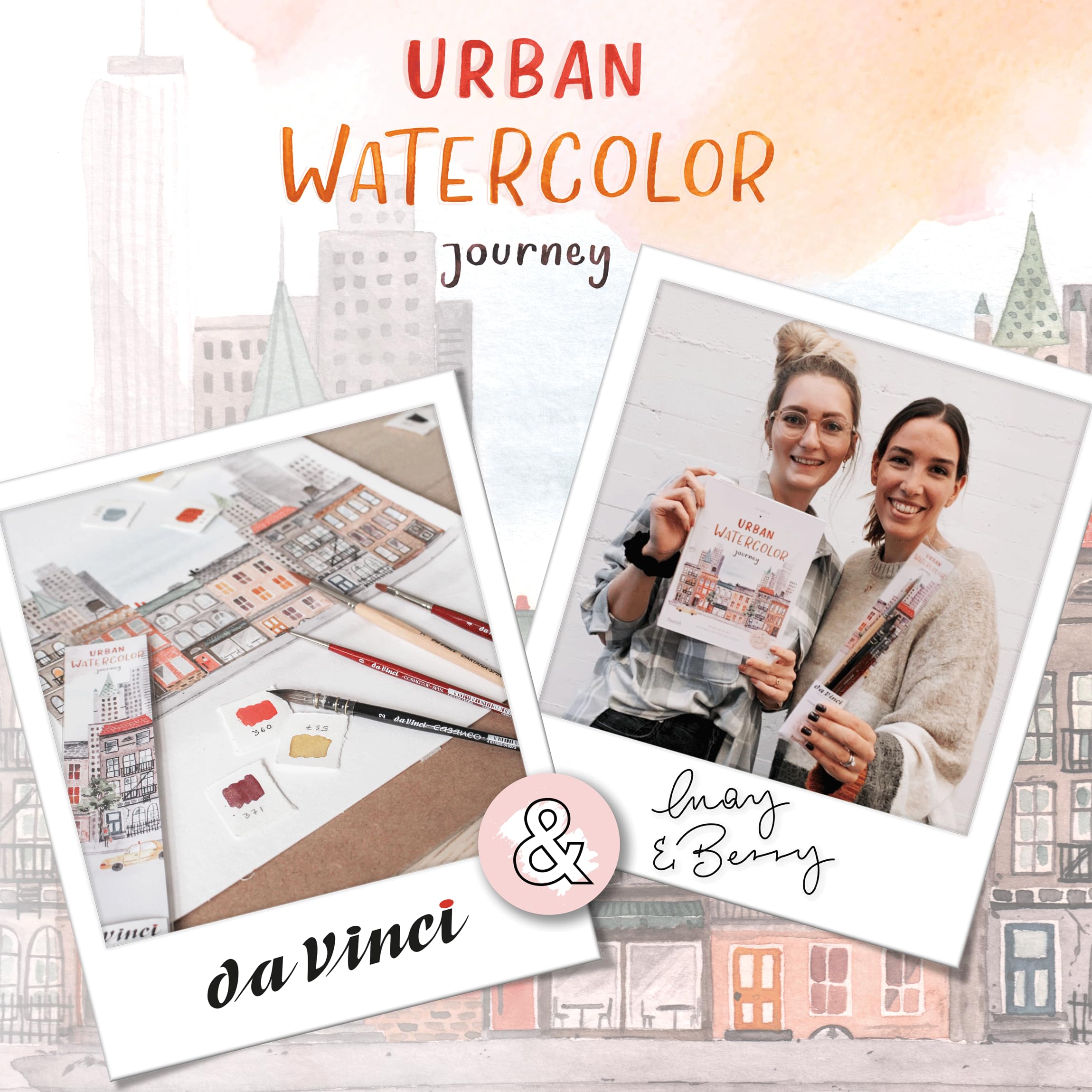 da Vinci, SIGNATURE URBAN WATERCOLOR JOURNEY, Set, May & Berry, Pennelli per acquerello di alta qualità, Per carta, pittura su seta e sfumature, Made in Germany, Misura 7, 2, 0 e 4