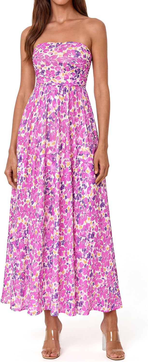 PRETTYGARDEN Womens Boho Maxi Dress 2026 Summer Floral Tube Strapless Spring Wedding Guest Cocktail Long Dresses - Image 6