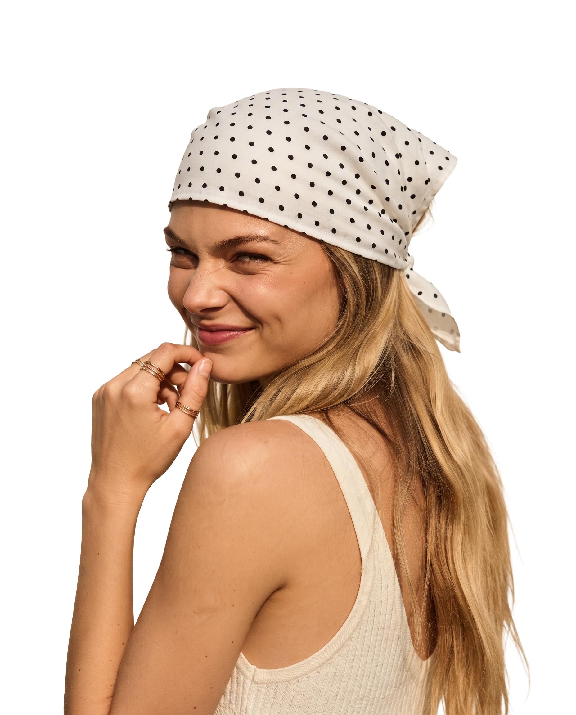 Printed Scarf for Women, 50 x 50 cm Square Polyester Neck, Head and Hair Scarf, Black & White Polka Dot Design, Handbag Accessory-image-9