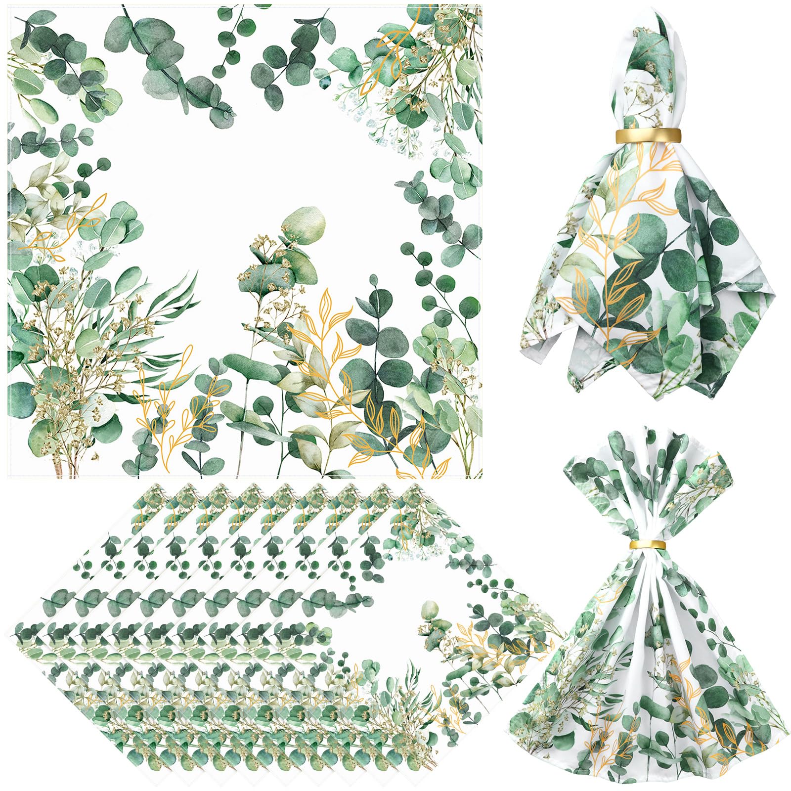 Photo 1 of 12 Pcs Eucalyptus Greenery Cloth Napkins 20"x20" Washable Dinner Tea Party Napkins for Kitchen Party Wedding Restaurant Indoor Outdoor Botanical Fresh Spring Summer