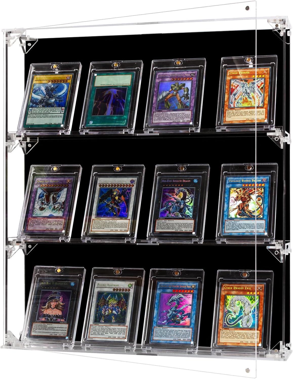 Baseball Card Display Case, Acrylic 12 Graded Sports Card Display Frame with Clear View, 3-Tier Trading Card Wall Display with Magnetic Door, Wall Cabinet for Football Basketball Hockey Trading Card