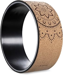 Navaris Cork Yoga Wheel - Prop for Stretching, Flexibility, Back Bends - Helps Deepen Poses and Stretch Back, Shoulders, Chest - 33cm (13") Diameter