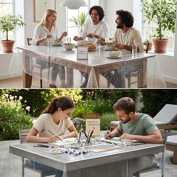 Transparent Waterproof Tablecloth, PVC Rectangular Table Protector, Spill-Proof Clear Table Cloth, Scratch-Resistant Table Cover, Protects Your Table from Spills, for Kitchen & Dining
