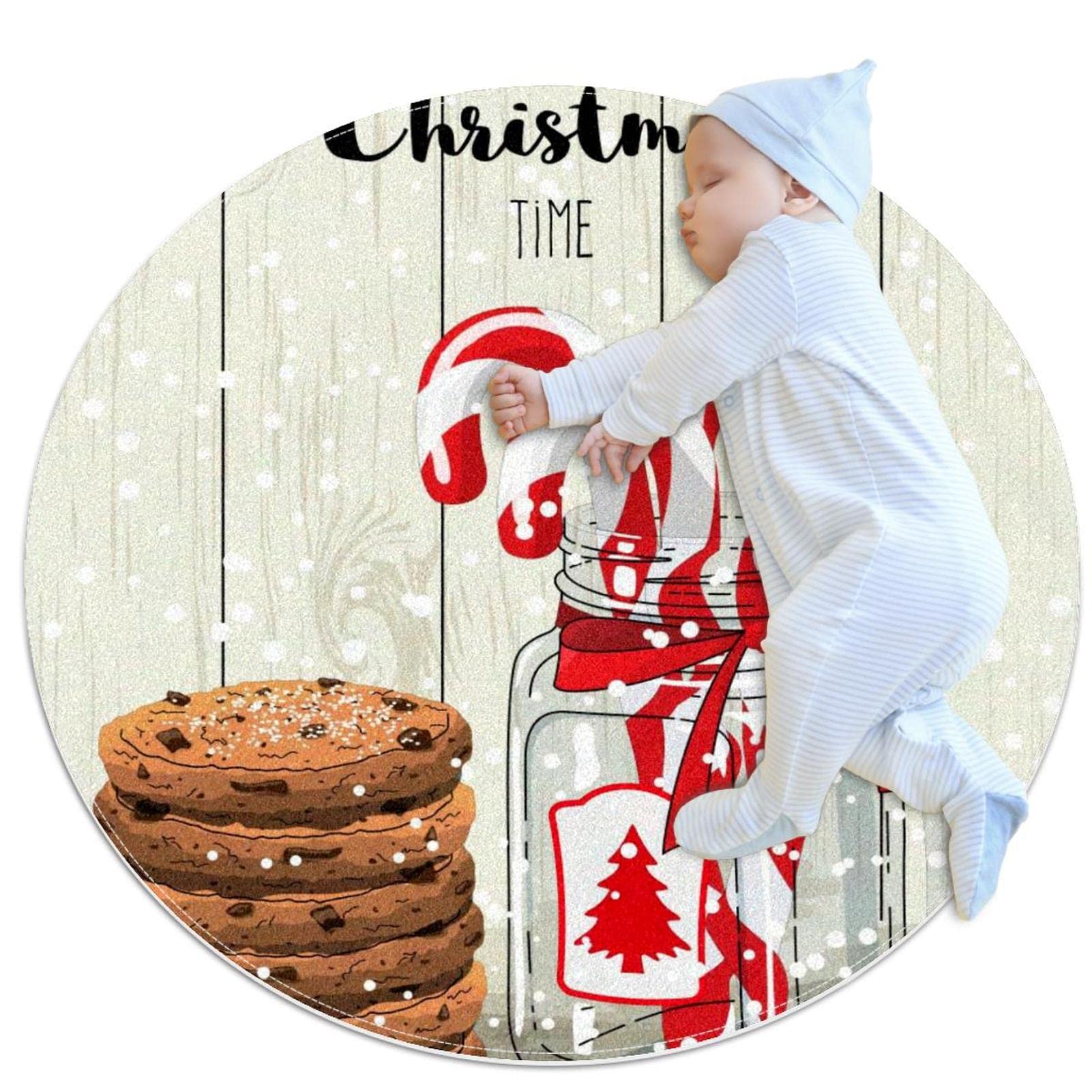 Tapis de cuisine Noël rond antidérapant et tapis de sol salon
