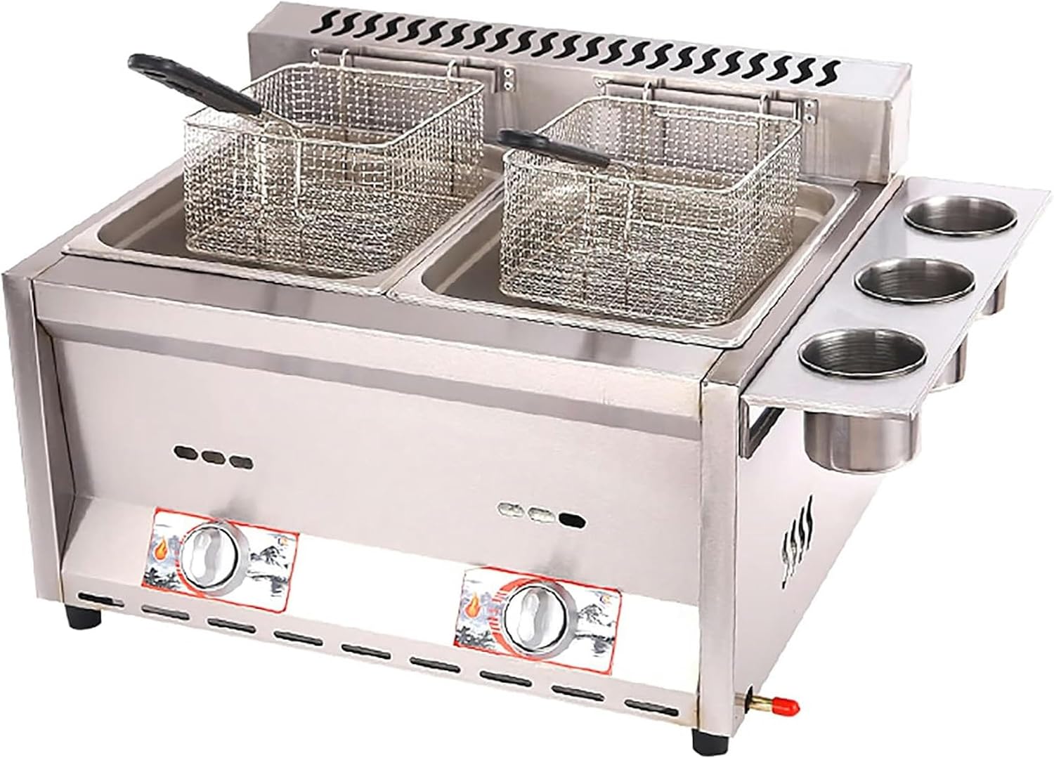 Gas Deep Fryer, with 8L+8L, Stainless Steel, Chicken Chips Fryer for French Fries Home Kitchen Restaurant