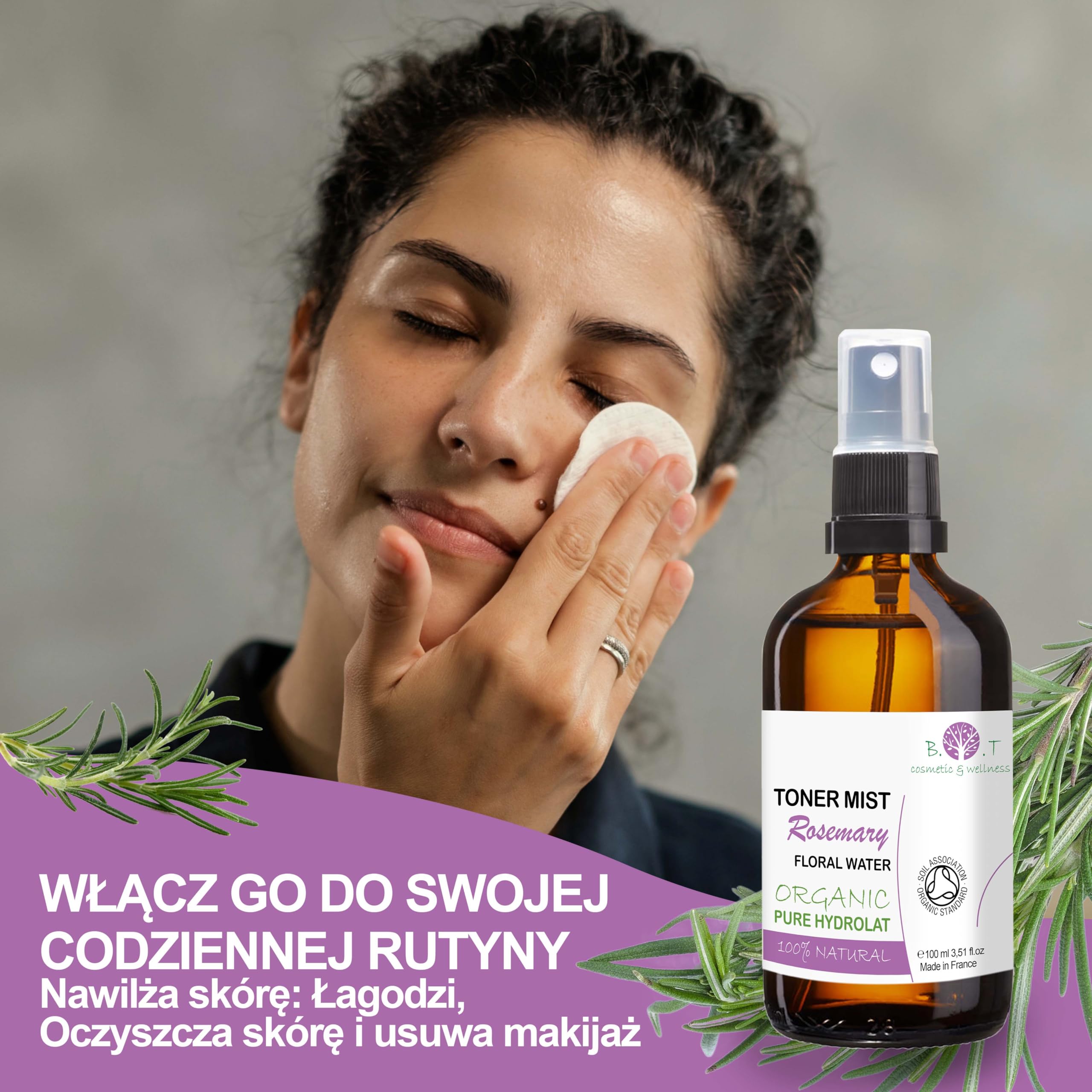B.O.T Cosmetic & Wellness - Organiczny Hydrolat Rozmarynowy 100ml | Naturalny Tonik do Twarzy/Włosów | Spray do Ciała | DIY Kosmetyki, Rozmiar: 100 ml