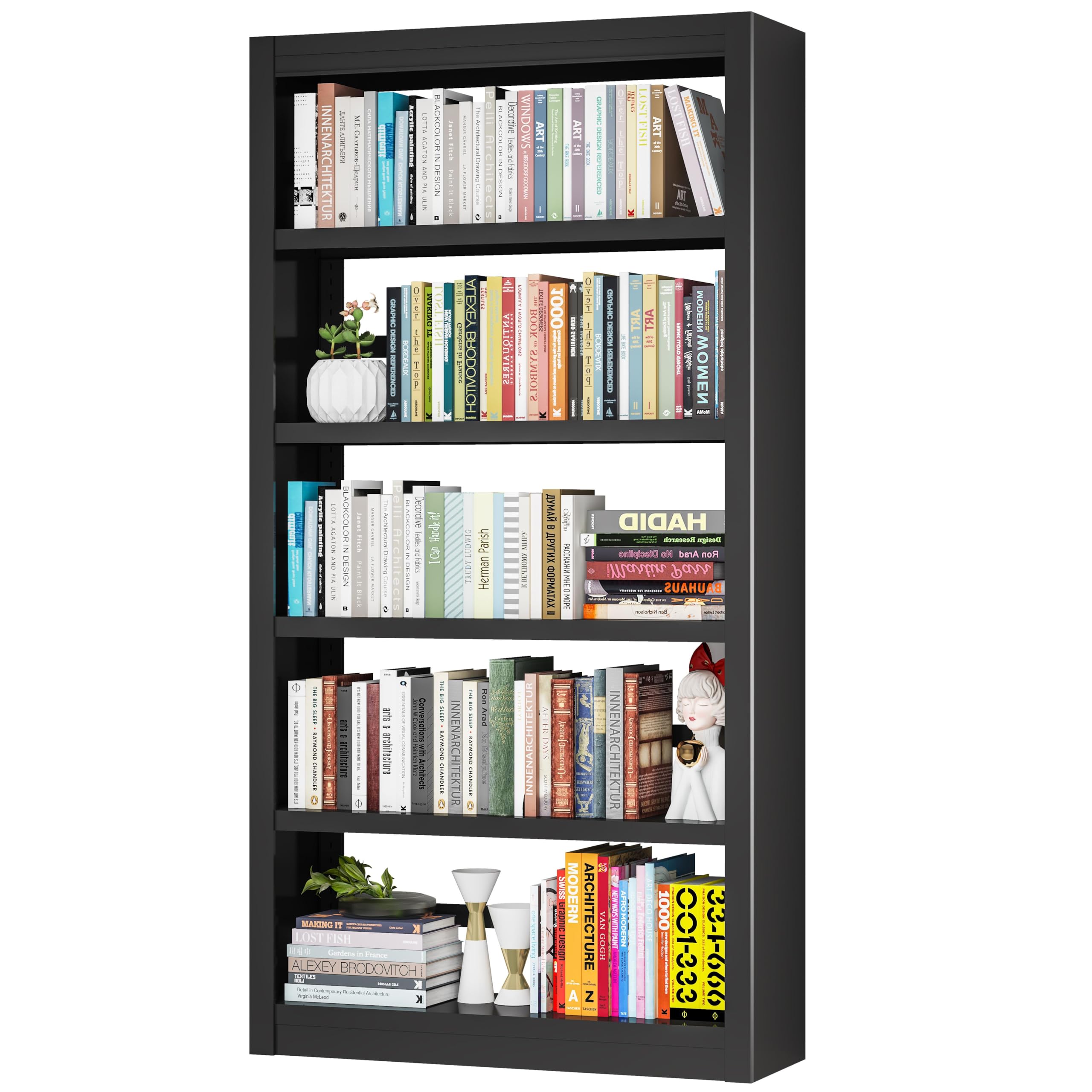 VASAAOSD Metal Bookshelf - Adjustable Black Bookcase, 5 Tier Book Shelf, Heavy Duty Sturdy Book Case, Modern Bookshelves and Bookcases for Home Office