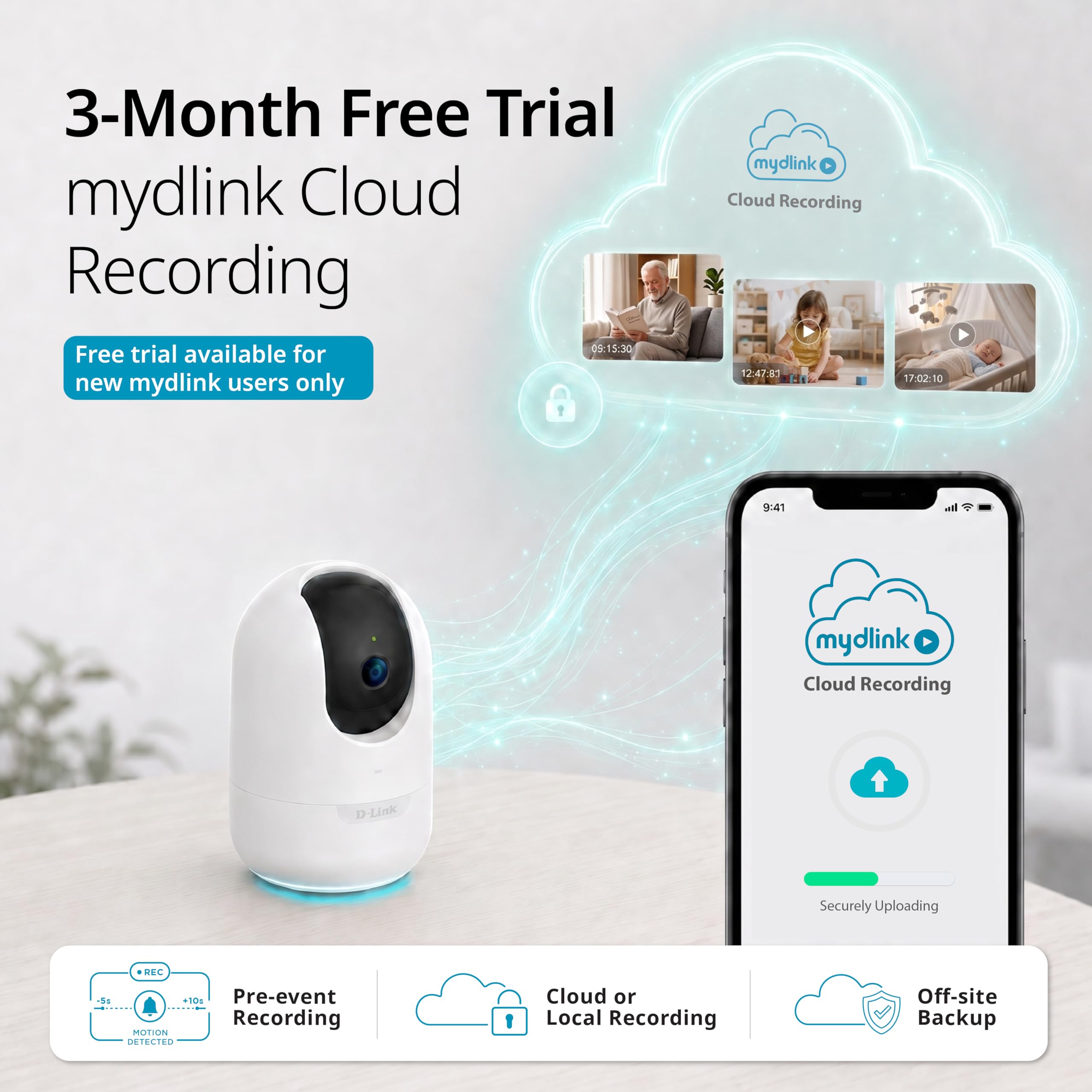 D-Link DCS-8610 Cámara Wi-Fi 2.5K QHD Panorámica con Giro e Inclinación, Detección IA de Personas y Caídas, Vista 360° con Seguimiento Automático, Audio Bidireccional, microSD, App mydlink