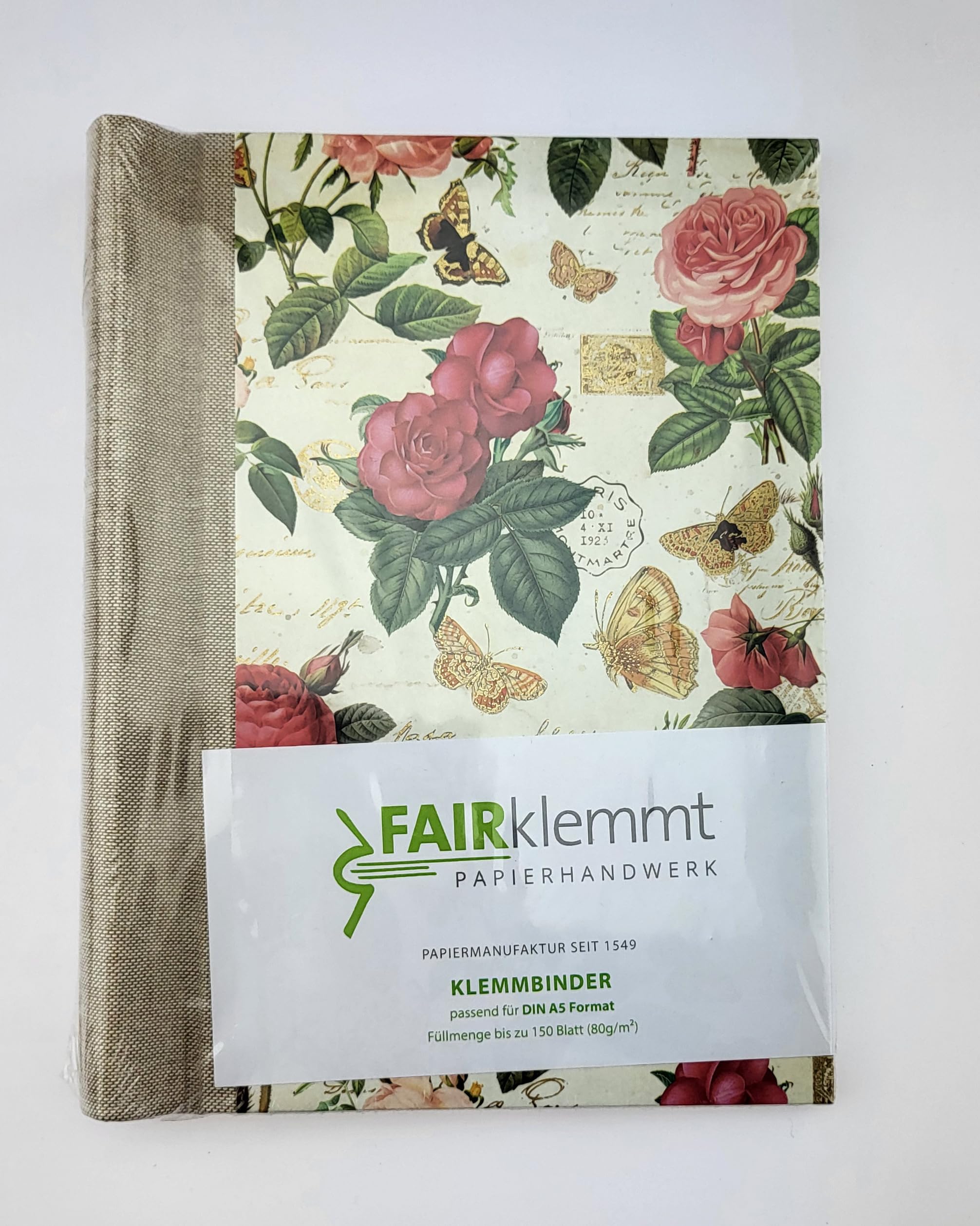 Klemmbinder Vintage Roses Naturleinen, A5