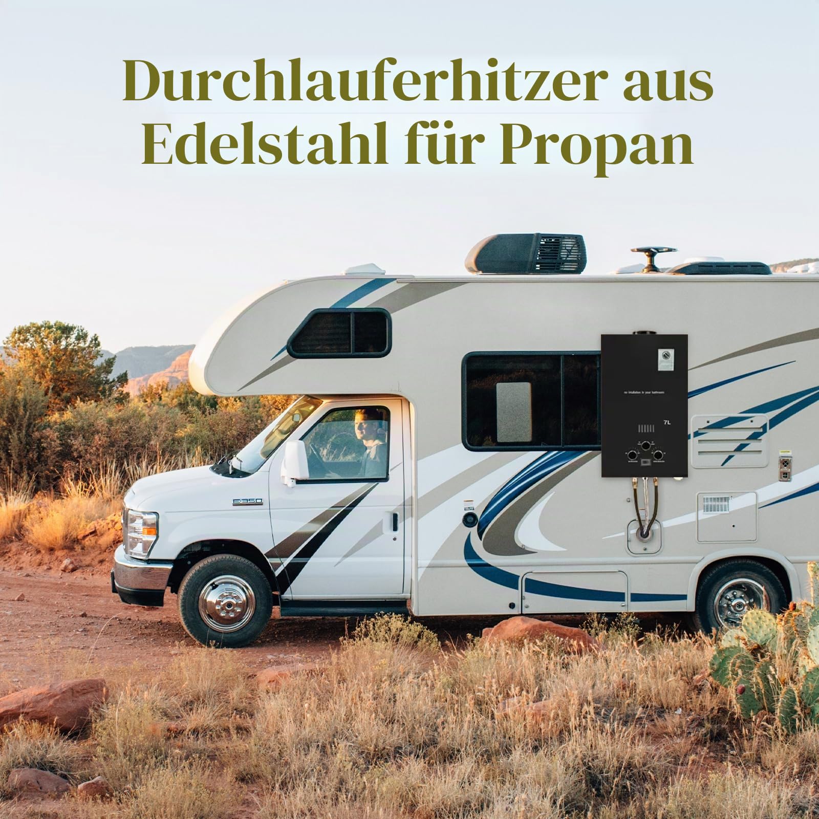 Gas-Durchlauferhitzer Propan-Gas LPG 6/7/8 l mit Duschset, Durchlauferhitzer ohne Tank 14 kW mit Duschset, für Haus und Außenbereich (7 l)