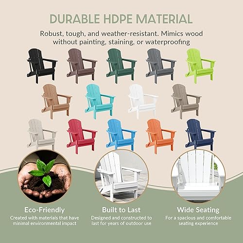 Miniatura 6 de WestinTrends Malibu - Juego de 2 sillas Adirondack plegables de polietileno para exteriores, color blanco