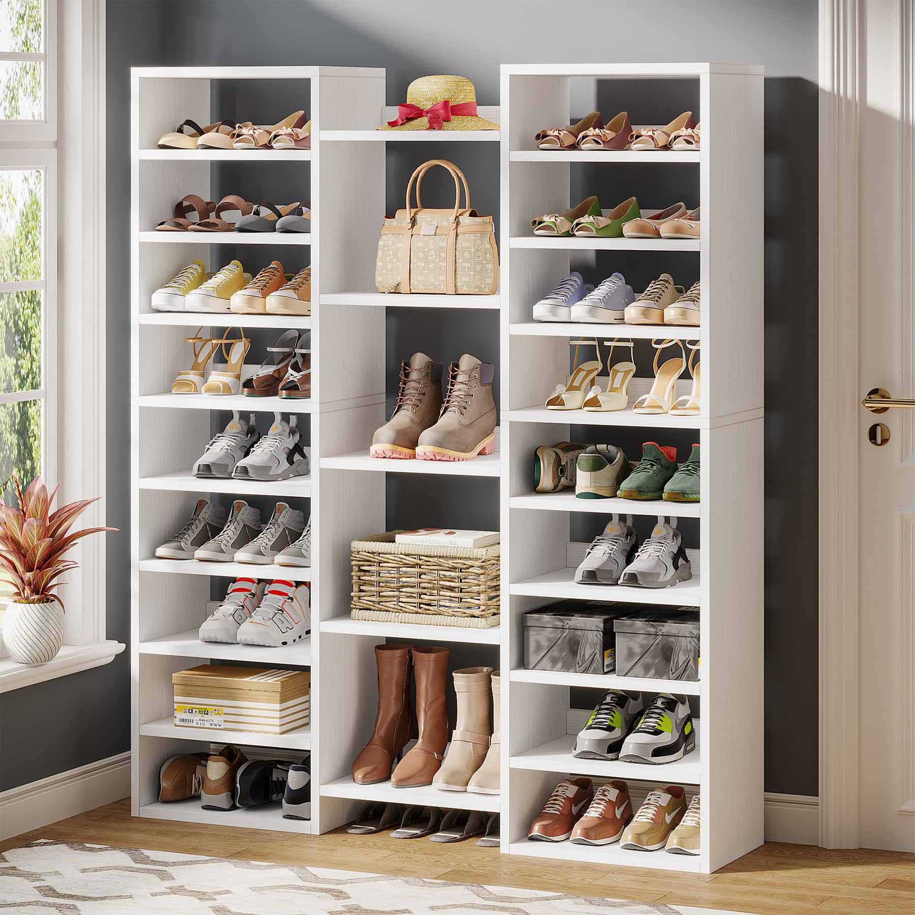Photo 1 of **MISSING HARDWARE AND INSTRUCTIONS** Tribesigns 14-Tier Shoe Cabinet, 59" Tall White Storage Organizer