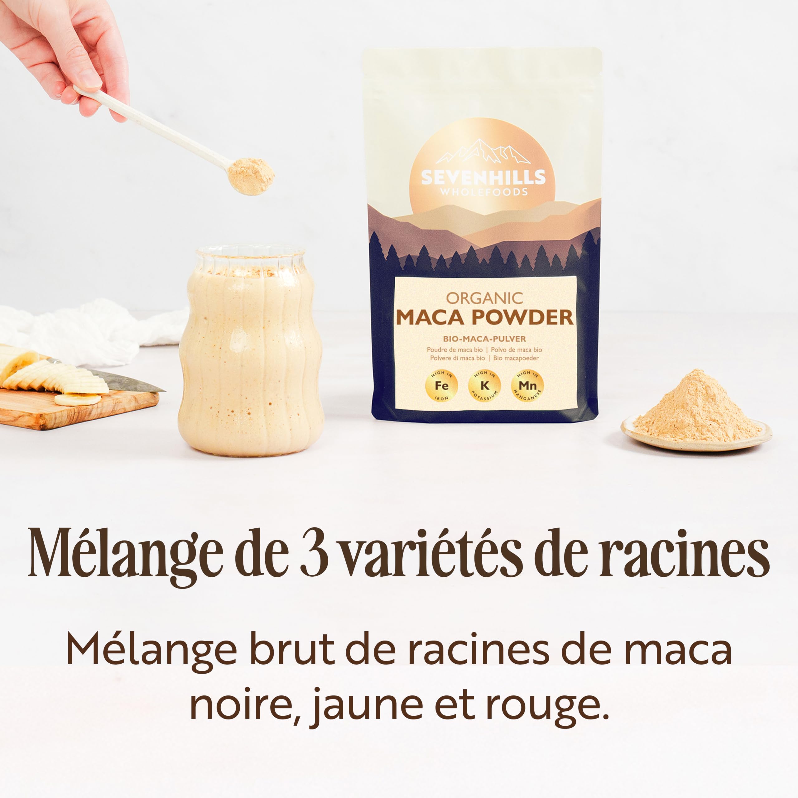 Sevenhills Wholefoods Poudre de maca biologique 1kg du Pérou, poudre de racine de maca pure, végétalienne, sans gluten, sans OGM, casher