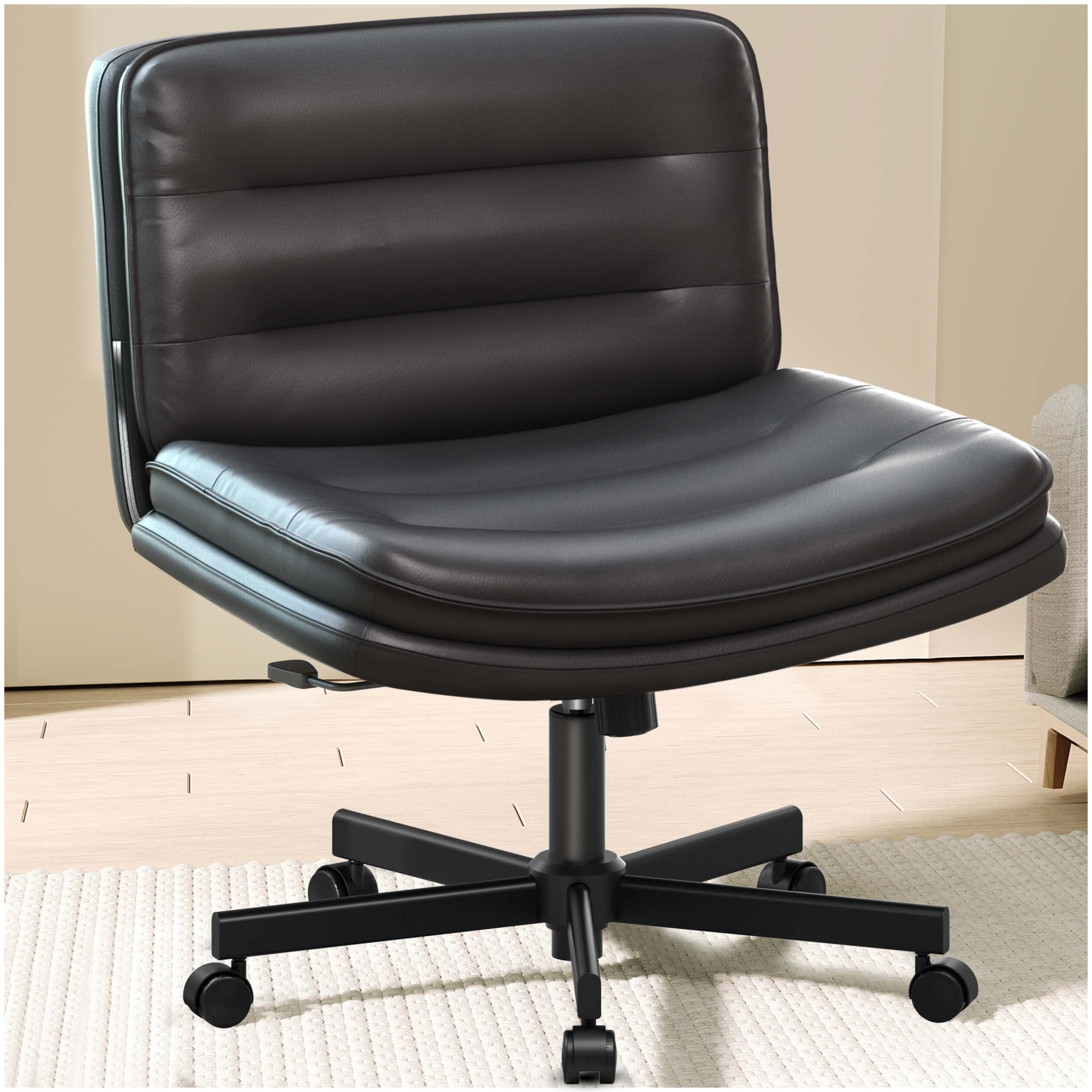 COMHOMA Cross Legged Office Chair with Wheels Armless Office Desk Chair Modern Vanity Computer Task Chairs for Home
