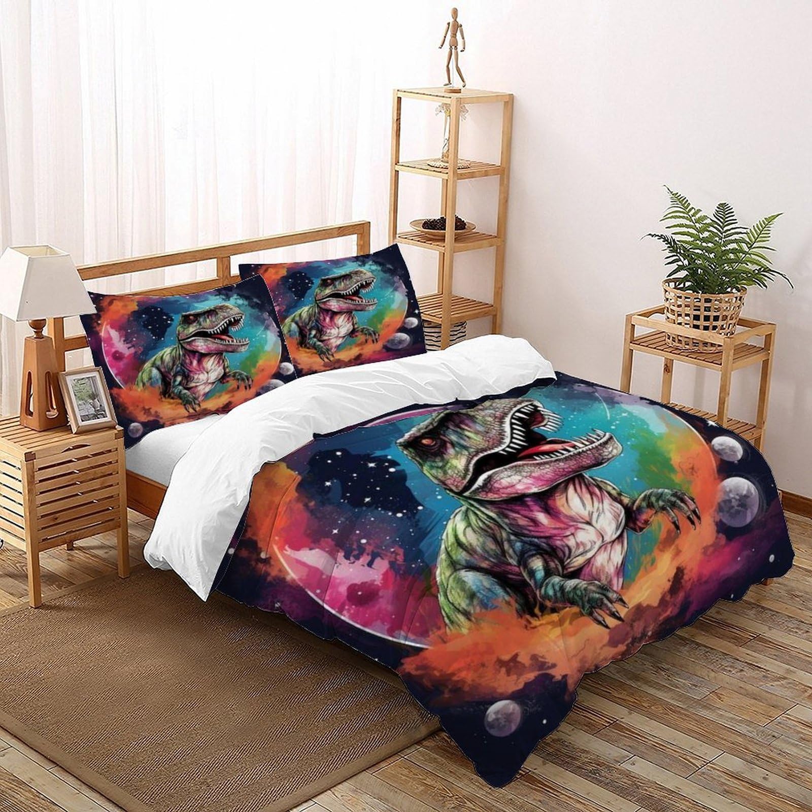 Housse de couette dinosaure 200x200 microofibre avec 2 taies d'oreiller
