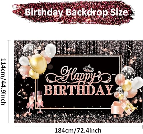 Miniatura 2 de Telón de fondo de feliz cumpleaños para mujeres y niñas, decoraciones de fiesta de flores, pancarta de feliz cumpleaños, suministros de fiesta de