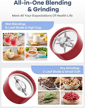 Ganiza 900W Blenders for Shakes and Smoothies, 15-Piece Personal Blender and Grinder Combo for Kitchen, Smoothies Maker with 4 BPA-Free Portable Cup, Nutritious Recipe Red