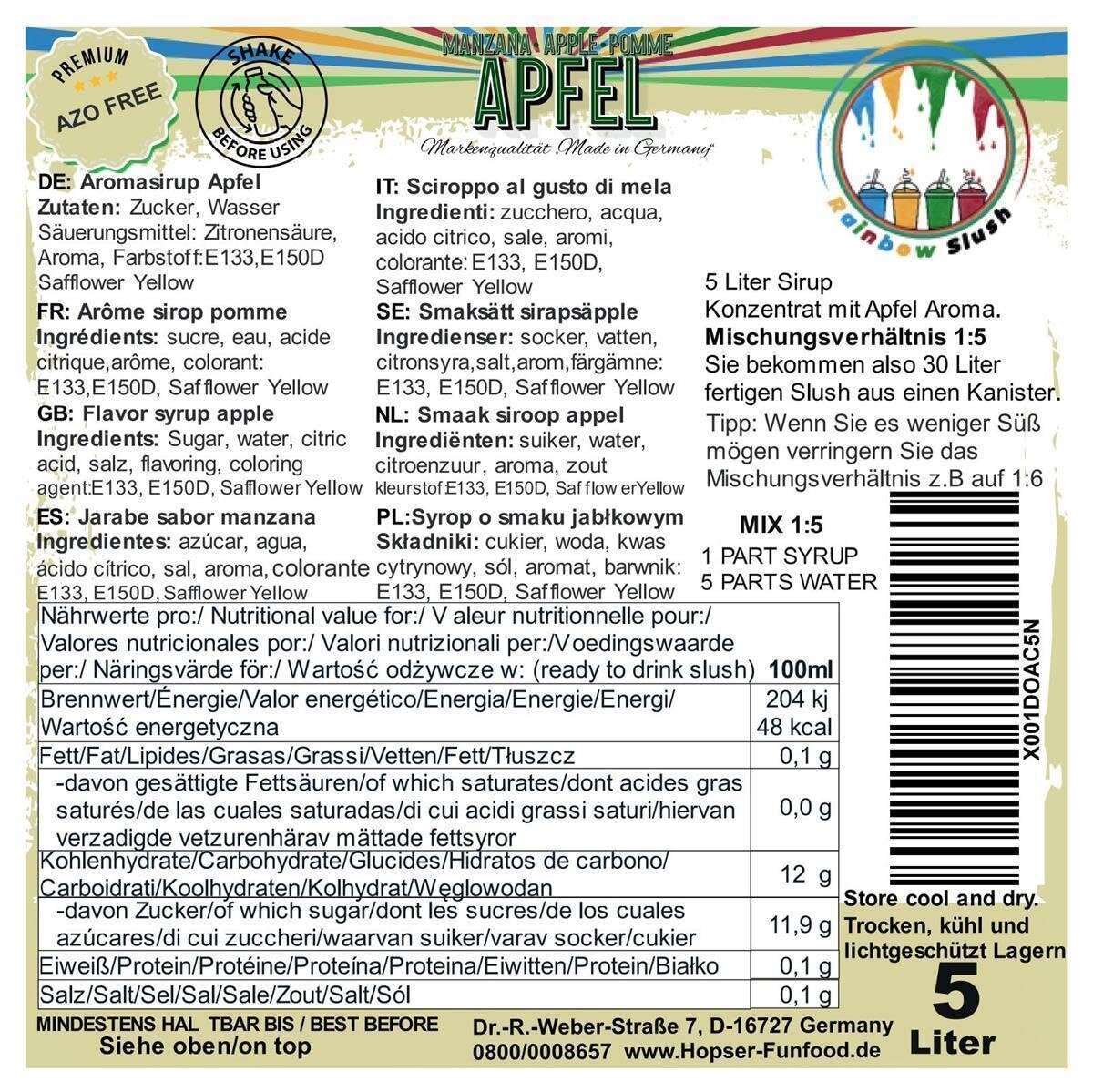 Sciroppo Granita Arcobaleno AZO FREE | assaggiare la mela | Concentrato per Granita Macchina per Gelato Macchina per Granitore Bevande 1:5