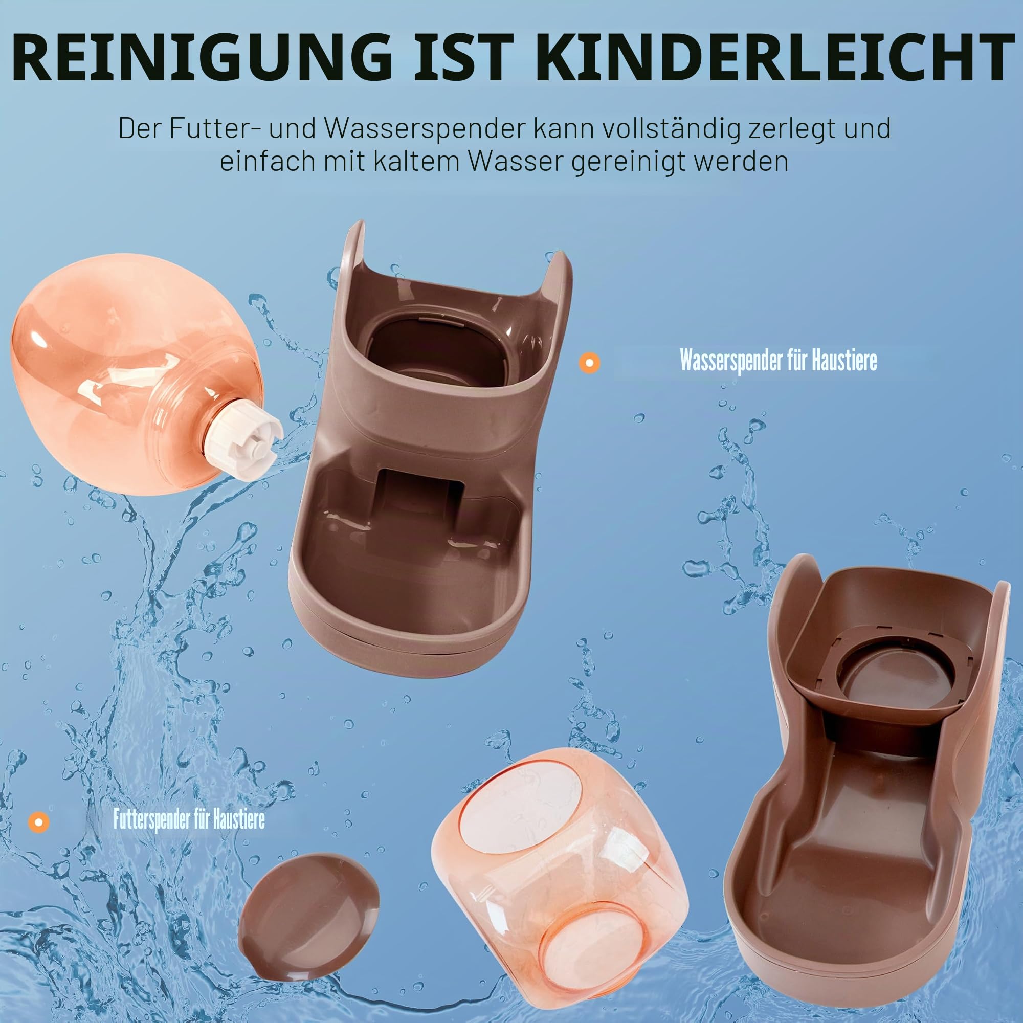 Automatisches Futter- und Wasserspender für Hunde, Katzen, Futterspender und Wasserspender, 3,8 l, 2-in-1 Katzenfutter, Wasserspender für kleine, mittelgroße und große Haustiere (Gray)