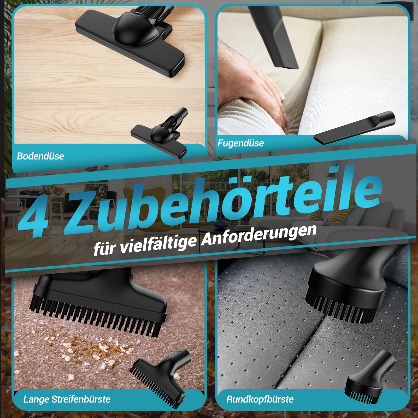 LDHTHOPI Akku Staubsauger für Makita 18V,20000 Pa Starke Saugleistung,1,28 kg Leichter Staubsauger mit HEPA-Filter,5in1 Handstaubsauger mit LED-Licht Für Teppich,Hartboden,Möbel,Auto (Ohne Akku) Blau