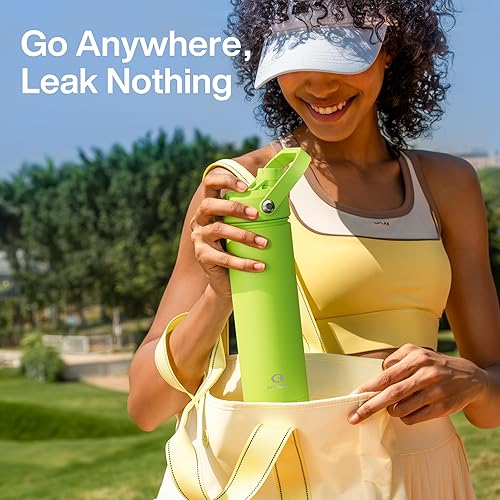 Miniatura 555 de ENCOOL Botella de agua aislada con popote, de acero inoxidable, a prueba de fugas, sin BPA, al vacío de doble pared que se mantiene fría durante 24