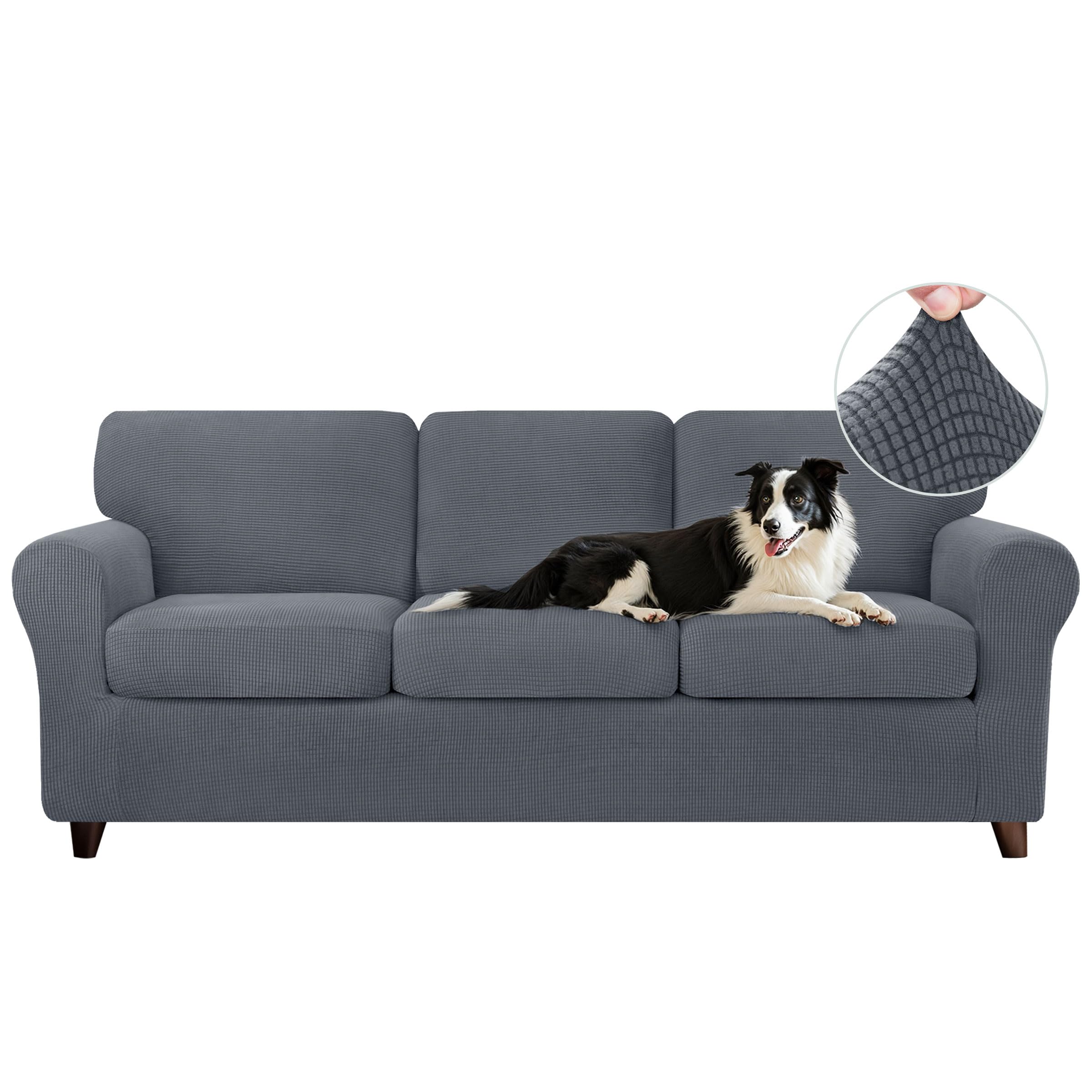 CHUN YI 7 Piece Sofa Covers for 3 Cushion Couch Covers, 3 Seater Stretch Couch Slipcover with 3 Separate Backrests and Cushions, Anti-Slip Washable Furniture Protector for Dogs Pets (Large, Grey)