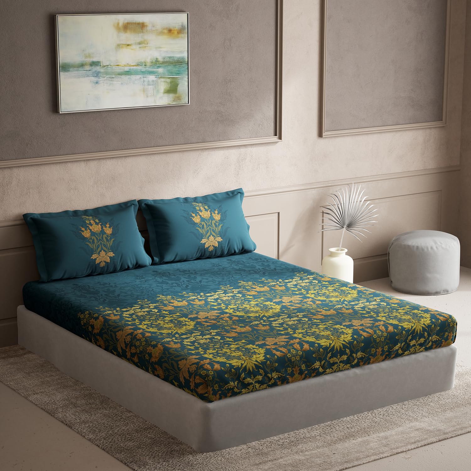 DDecor - Pack of 1 Cotton King 140 TC Bedsheet with 2 Pillow Covers - Blue