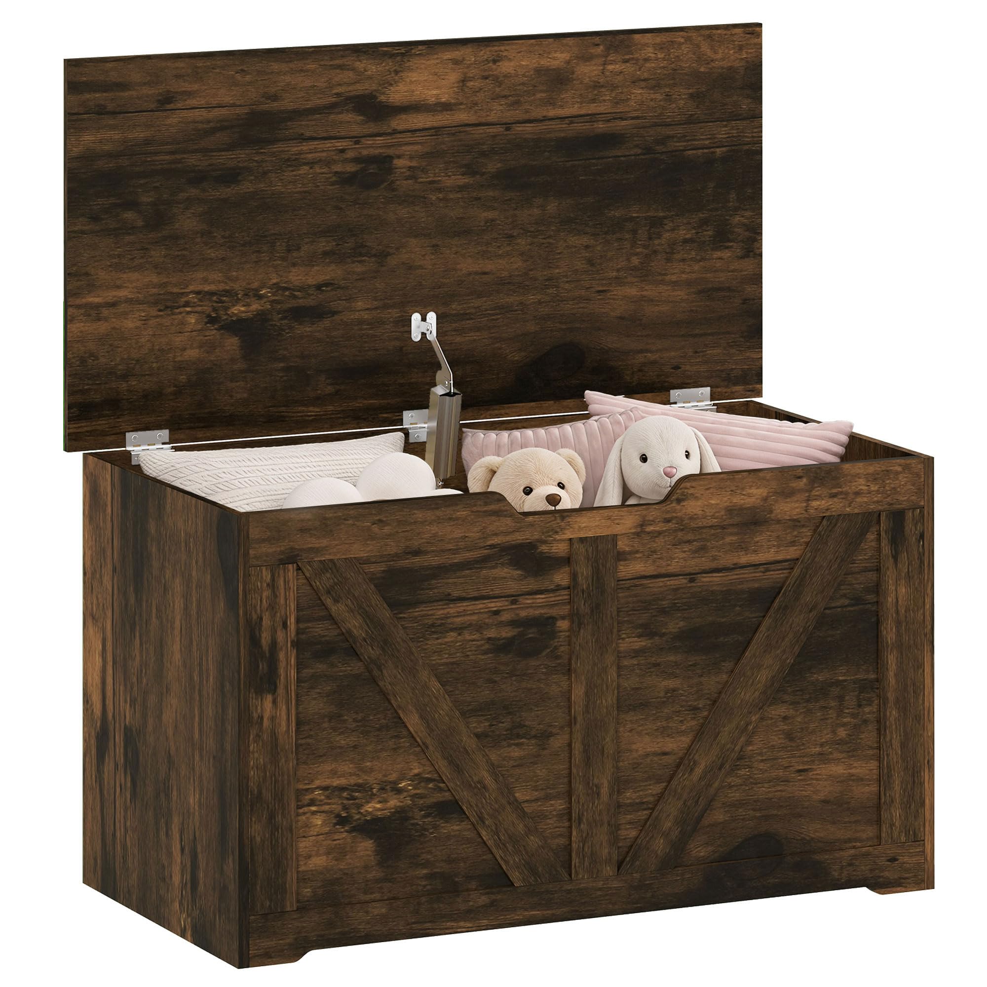 Homcom Rustic Brown 100L Storage Chest W/Safety Hinge 80 X 40 X 45 Cm