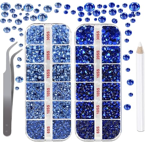 esseelove Diamantes de imitación termoadhesivos para bricolaje, parte trasera plana, diamantes de imitación fijos en caliente azul zafiro, 4832