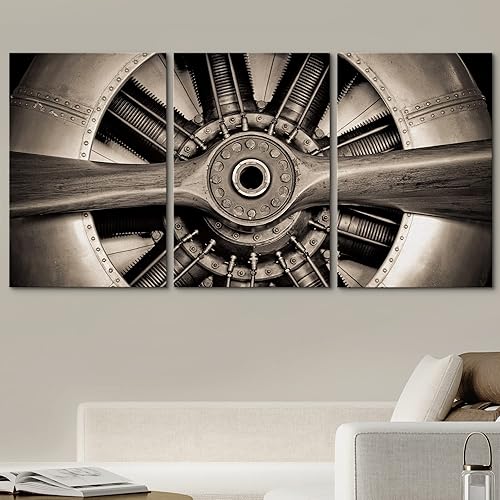 Miniatura 2 de wall26 Lienzo impreso para pared, juego de arte vintage retro Sepia con hélice de avión Sepia, transporte de horizontes, fotografía, arte moderno,