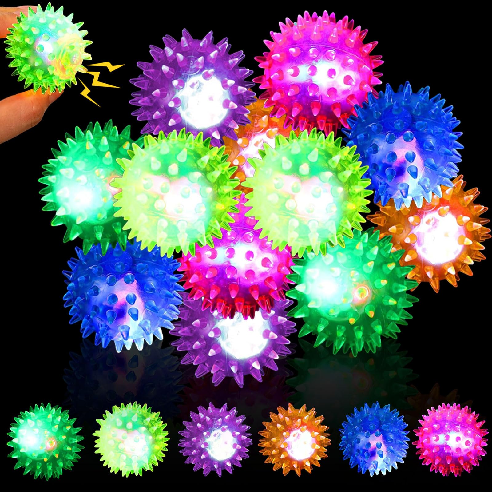 Lot de 12 balles de gelon, balles de hérisson, cadeaux d'anniversaire d'enfants, balles lumineuses, cadeaux d'invités, balles lumineuses à LED pour enfants, gadgets de fête, petites écoles primaires