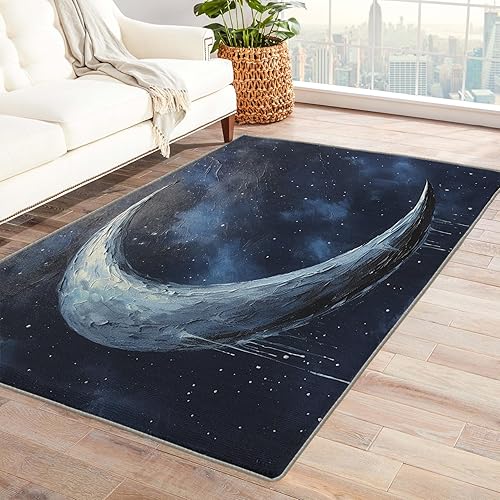 Alfombra de luna de 2 x 3 pies para entrada, sala de estar, dormitorio, alfombra de área pequeña galaxia y decoración de dormitorio, lavable,
