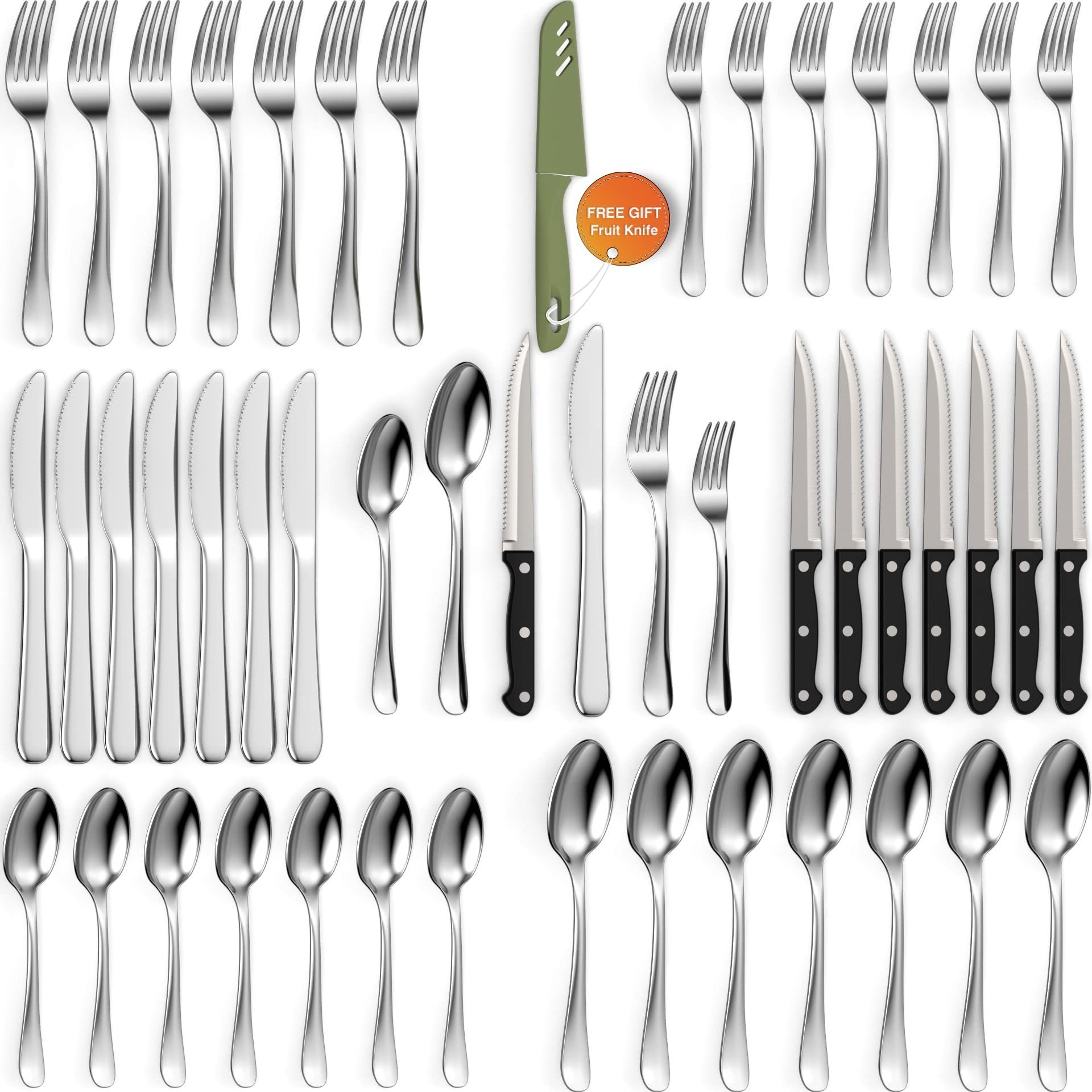 Tribal Cooking 48 Piece Silverware Set - Service for 8 - Stainless Steel Flatware serving set - Cutlery Set - Knives, Fork, and Spoon - Utensil sets - Dishwasher Safe - Stunning Polished Finish