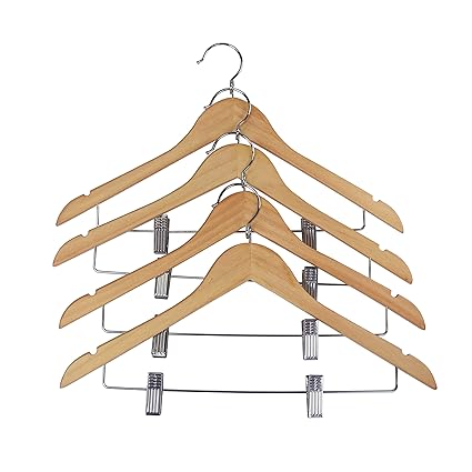 Proman Products Kascade Wooden Hanger with Notches and Chrome Clips in Natural, 50 pcs/Box